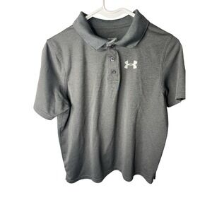 Boys Youth XL Heat Gear Grey Loose Short Sleeve Polo Shirt  Under Armour